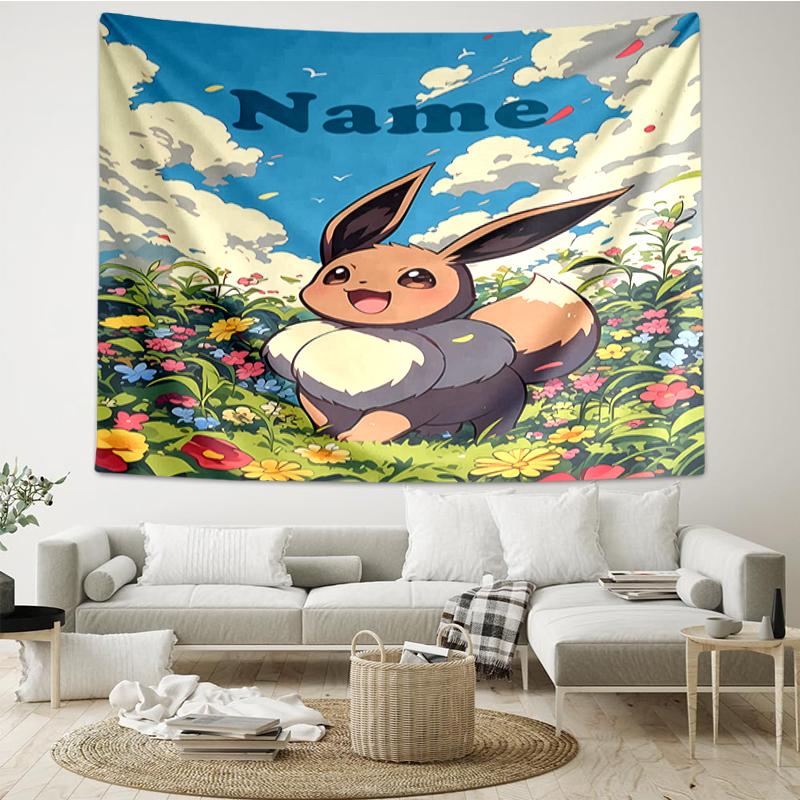 Custom Name Pokémon Print Tapestry, Backdrop, Easy Setup, Ideal for Bedroom, Office & Living Room, with Aesthetic Wall Hanging Decor.