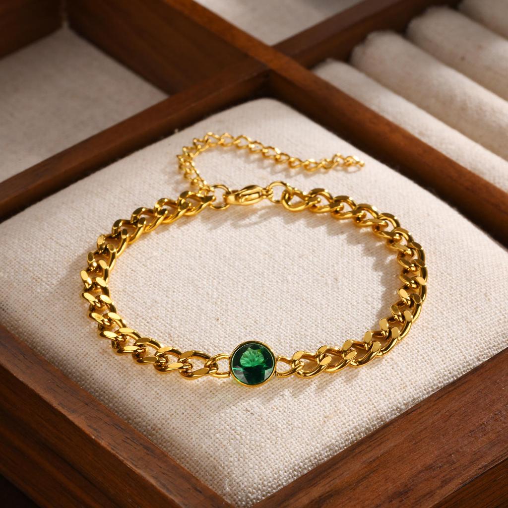 Stainless Steel Bracelets Round Zirconia Chunky Cuban Chain Bracelet for Women Girls Vintage Fashion Jewelry Party Gifts