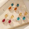 1 Pair Luxurious Colored Cubic Zirconia Drop Shape Dangle Earrings for Women Stud Earring Jewelry Wedding Party Accessories
