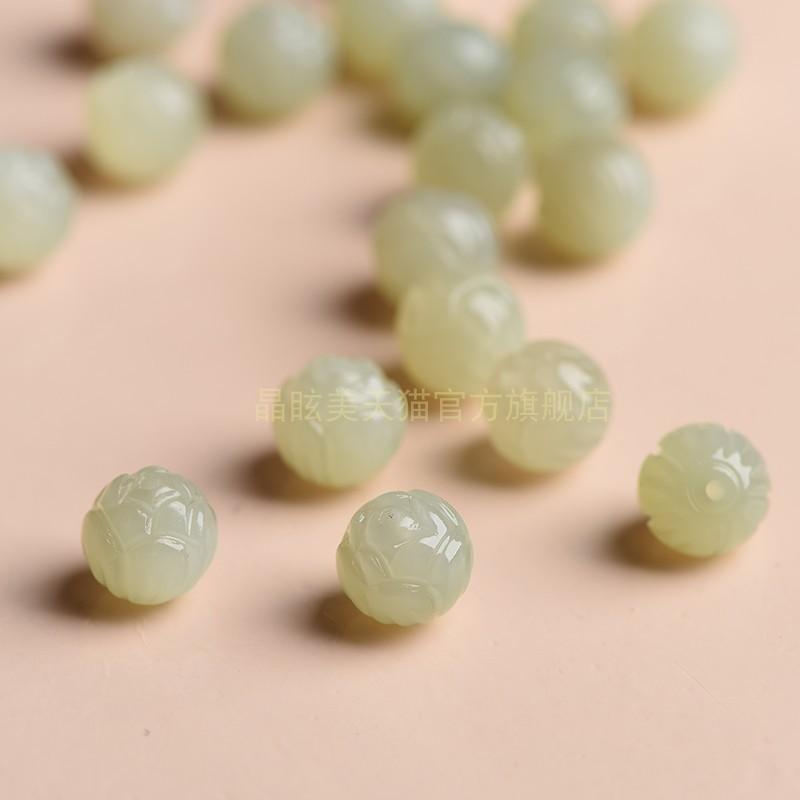 

Authentic clear water green Hetian jade lotus beads for men and women, single lotus bead bracelet, Buddhist bead accessories, prayer bead accessories 10mm Single