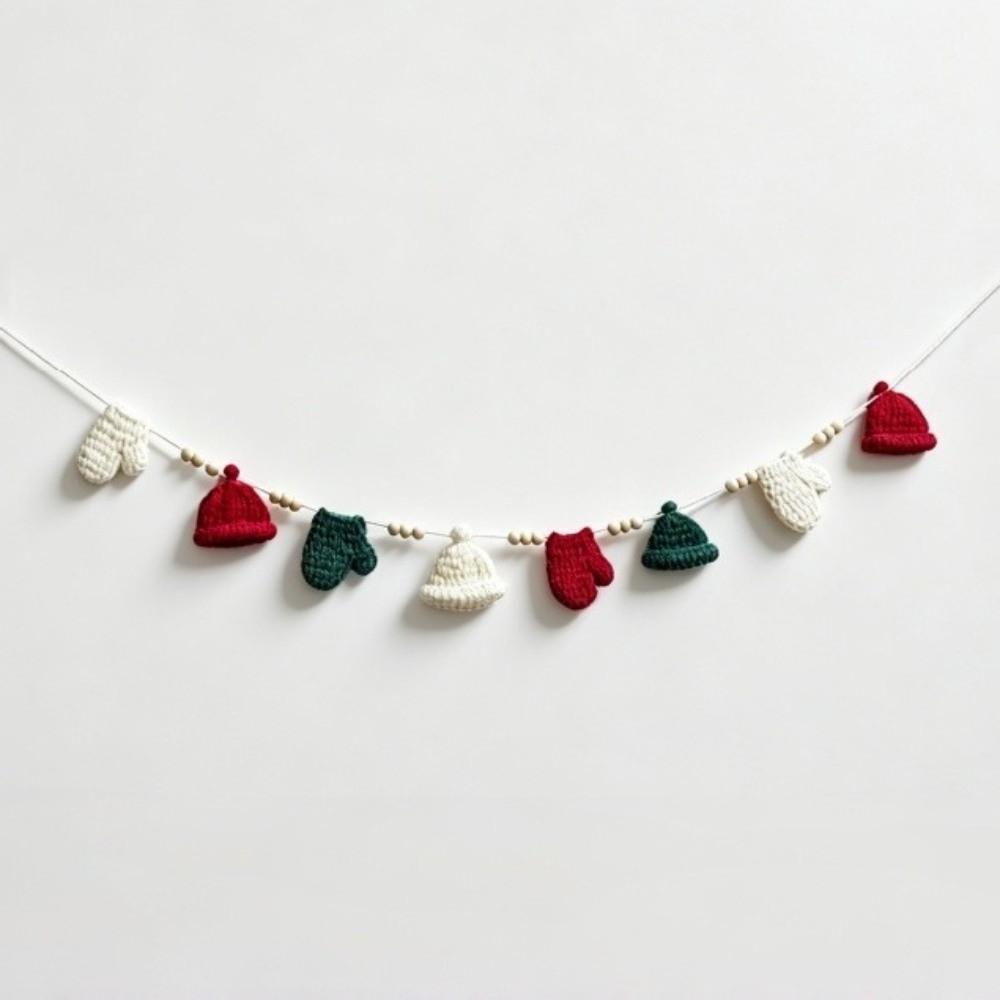 Knitted Christmas Garland Bunting Non-Woven Fabric Holiday Banner Crochet Garland Holiday Decor
