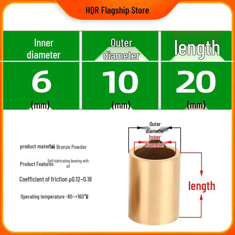 Self-Lubricating Oil-Impregnated Copper Bearing Bushing, Inner Guide 3-5, 6-8, 10-14, 15-32