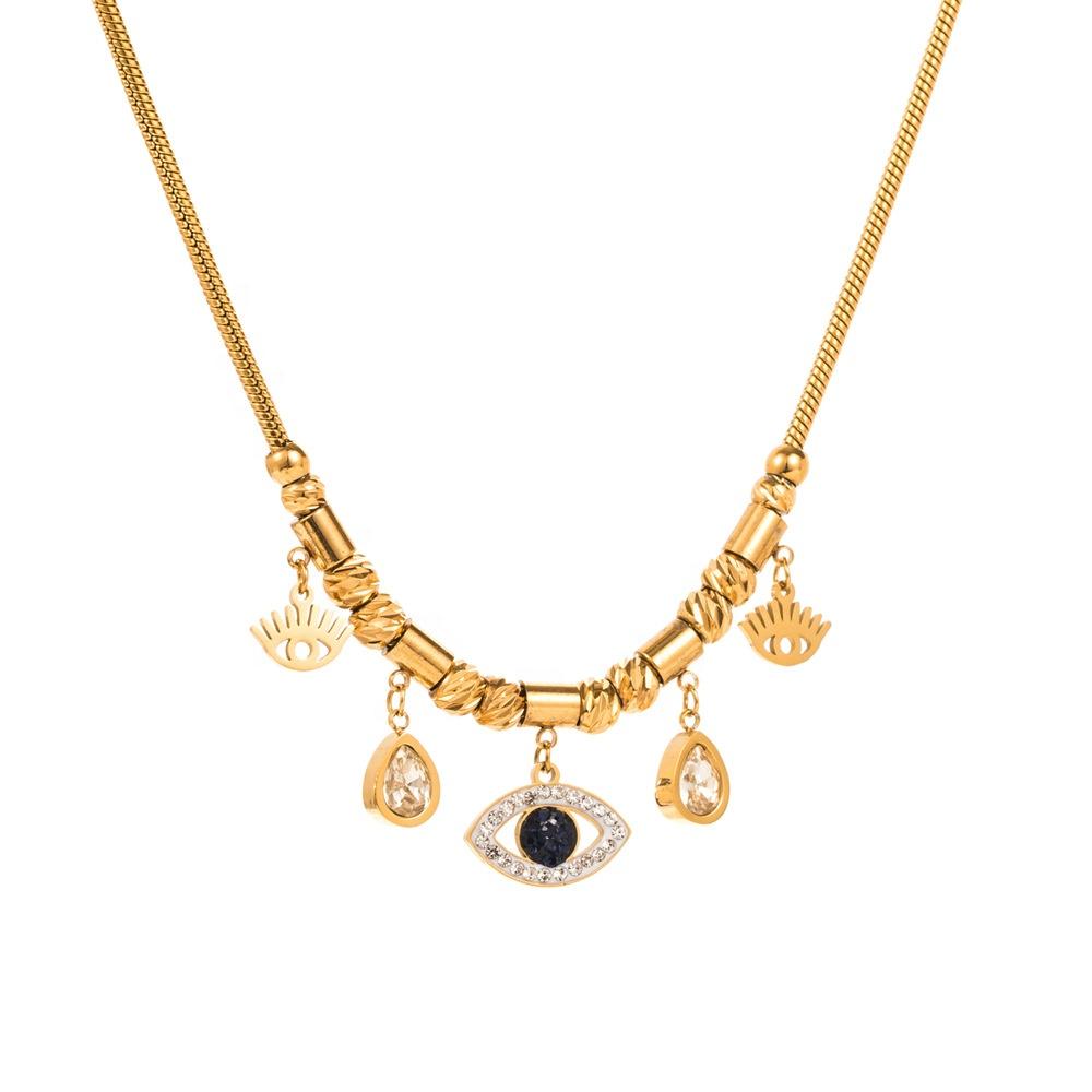 Vintage Stainless Steel 18K Gold Plated Chain Eye Star Charm Necklace for Women Jewelry Sweater Chain