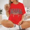 Coquette Bow Leopard Print Mama T Shirt Short Sleeve Womens Mom Life Shirt Casual Vintage Western Style Mama Tshirts