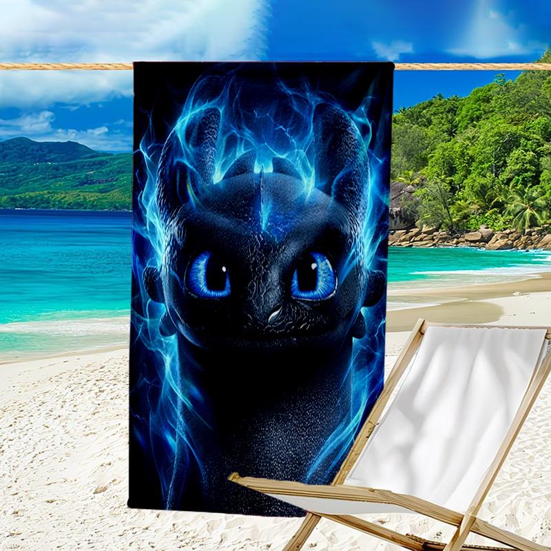 1pc Toothless2 Beach Towel, Beach and Seaside Swimming Pool Equipment, Fashion Pattern, Rectangular, Travel Essentials