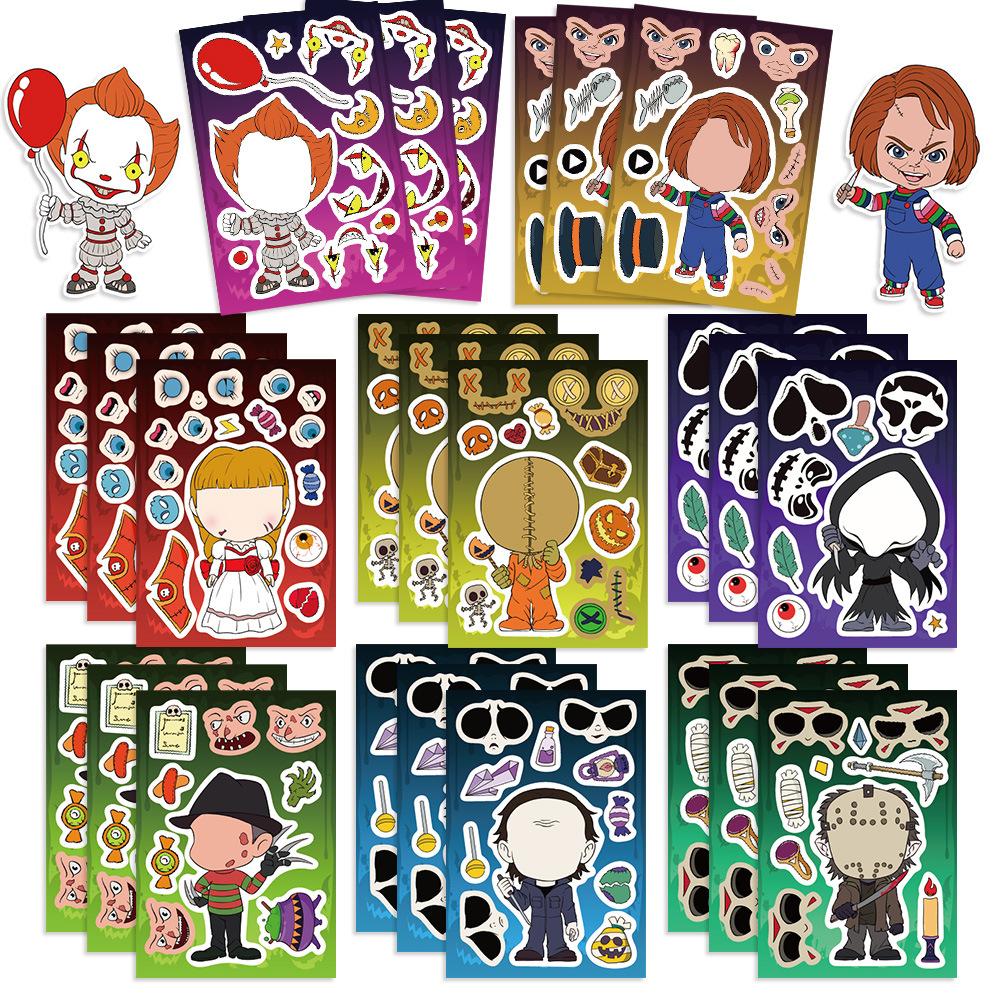 

Toy Puzzle Cartoon Horror Movie Characters Halloween Make A Face Sticker Handicraft Waterproof Sticker