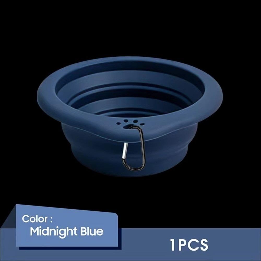 Foldable Design Cat Bowl Silicone Pet Outdoor Camping Dish Universal Dog Bowl for Dogs and Cats темно-синий