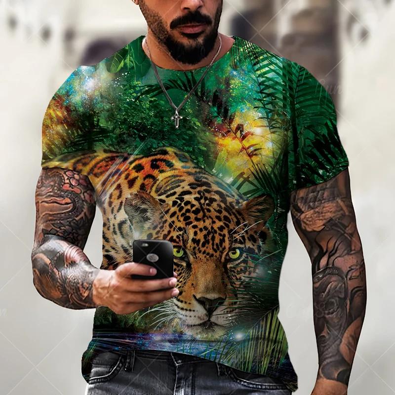 Streetwear Forest Leopard 3D Print T-shirts For Men Summer Harajuku Oversized Vintage O Neck Short Sleeve Oversized Tops