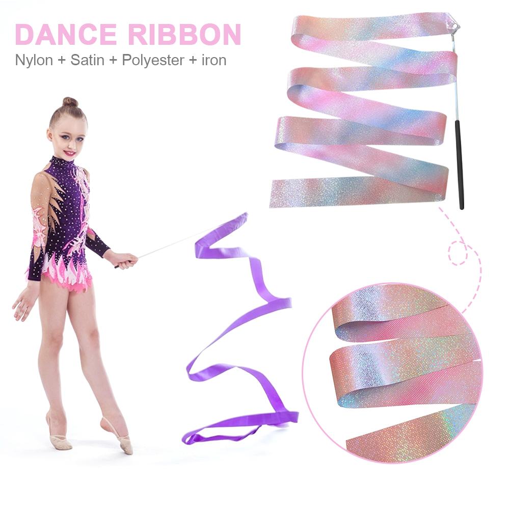 2/4M Colorful Gymnastic Ribbon with Wand Sparkling Dance Ribbon Multifunction Twirling Ribbon Streamer Aesthetic for Kids Girls