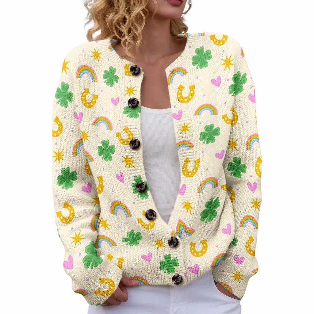 LXK-SPYK01 Sanpa crew neck cardigan new casual knitted sweater European and American jacket