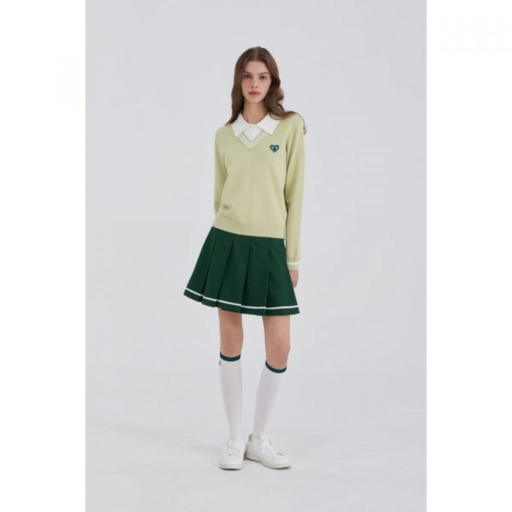 Goxo Smile Heart V Neck Knit Green