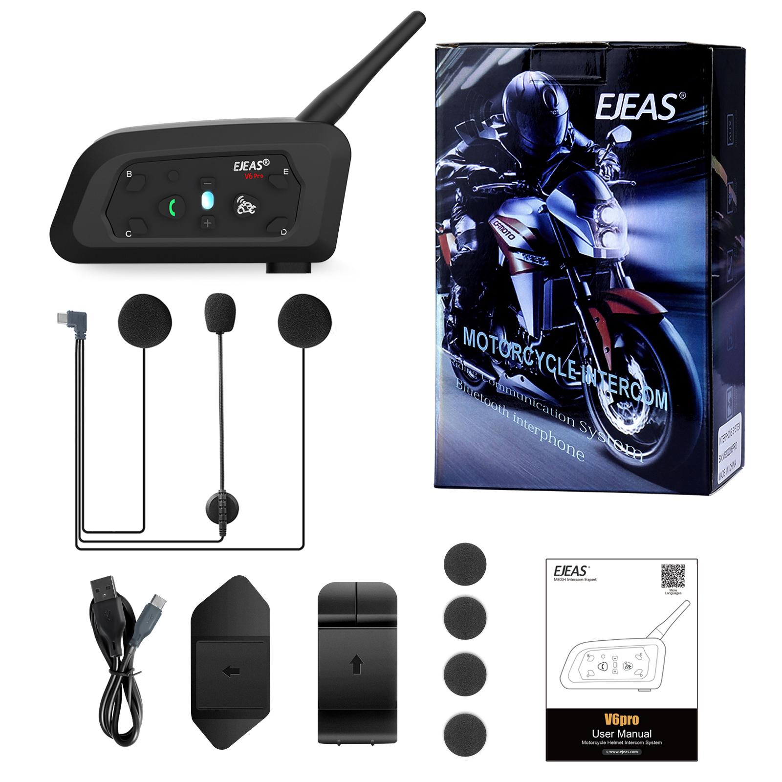

EJEAS V6 PRO+ Bluetooth Motorcycle Helmet Intercom Headset with 800M BT Interphone Communicator 6 Riders Waterproof Full Duplex
