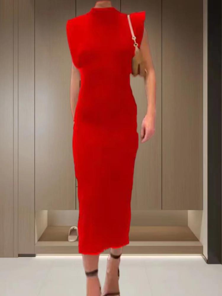 Lato Seksowna Elegancka Sukienka Bez Rękawów Jednolita Kobiety Casual Rozcięcie Okrągły Dekolt Dopasowana Sukienki Imprezowe Moda Damska Szyk High Street Kopertowa Odzież