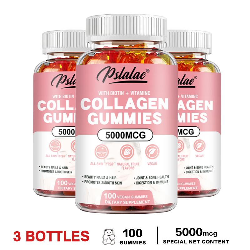 Pslalae 5000mcg Collagen Gummies - Biotin + Vitamin C - Hair, Skin, and Nail Health