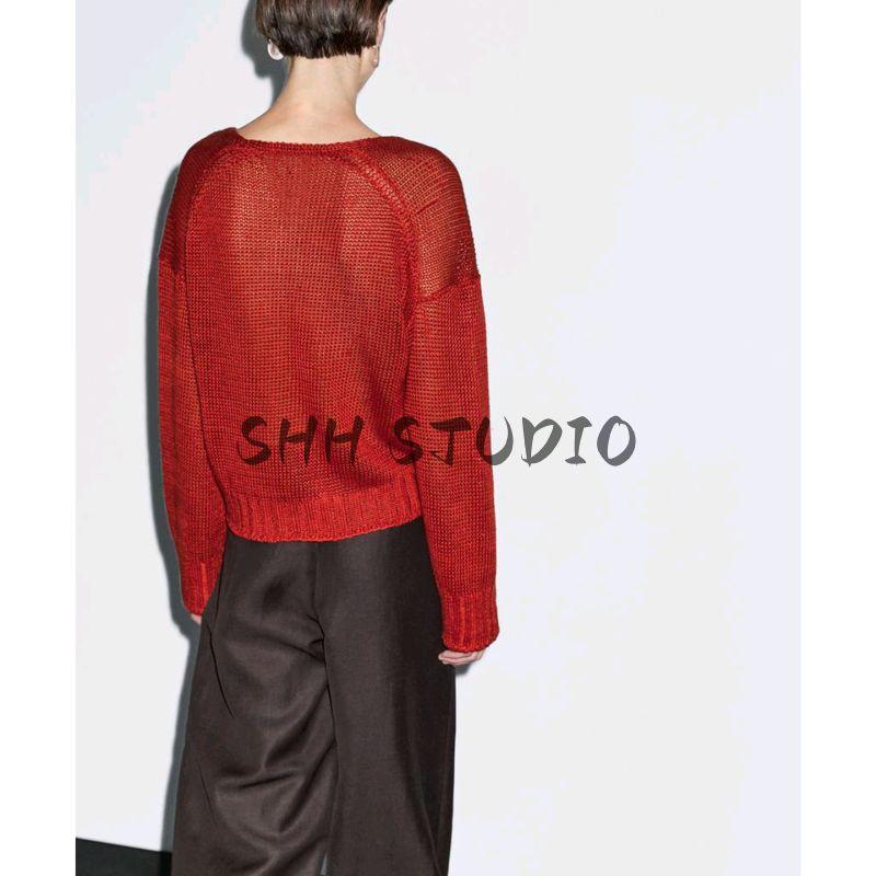 MD New Fall Women's Clothing Minimalist Wind Light Linen Blend V Neck Sweater Long Sleeve Knitwear 5661575