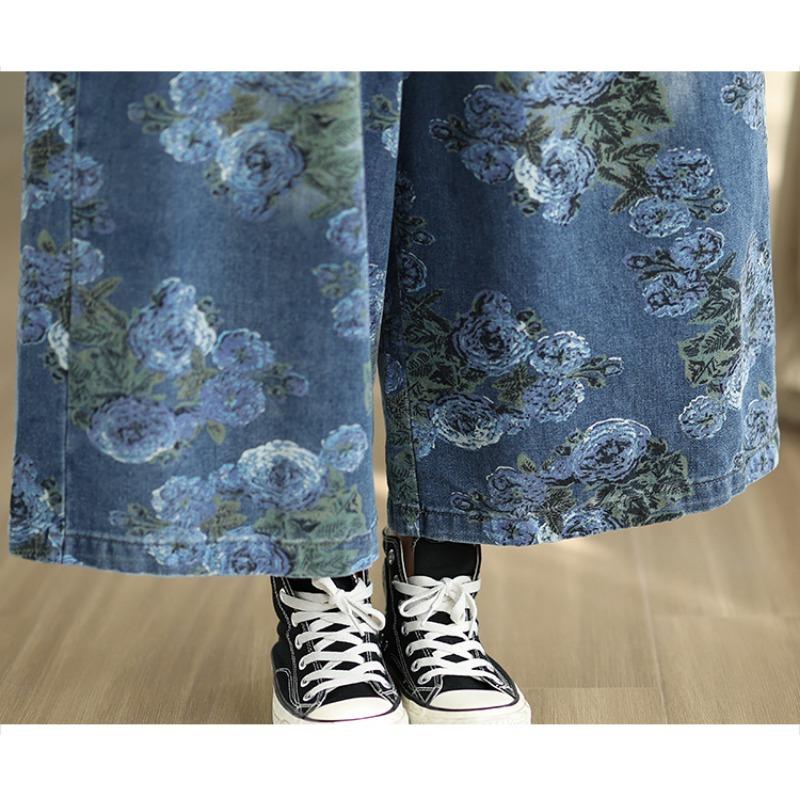 DIMANAF Plus Size Autumn 2025 Jeans New Long Pants Women Loose Denim Trousers Big Size Casual Floral Print