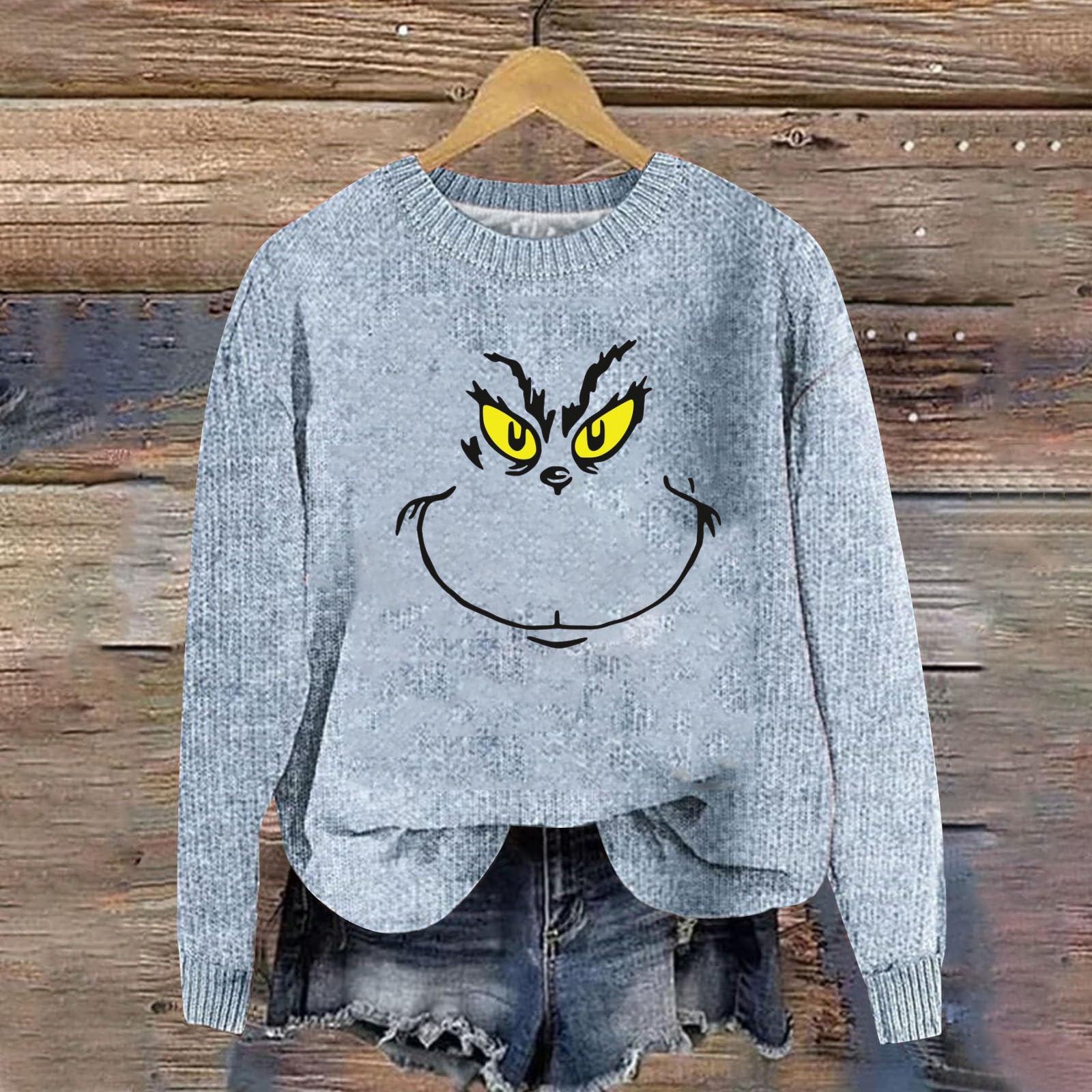 

Женская мода повседневный длинный рукав рождественский принтованный воротник шерстяной трикотажный пуловер топ XXL