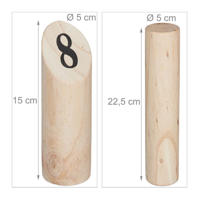 Relaxdays kubb, jeu kubb viking en bois, caisse de transport, adultesm enfants, 12x28x18m5 cm, jardin, camping, nature