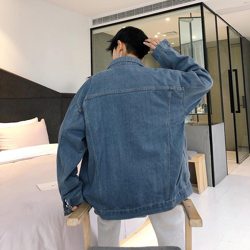 Men's Trendy Korean Style Loose Denim Jacket - Long Sleeve, Solid Color, Hip Hop Youth Student Fashion