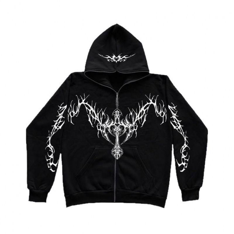 Felpa con zip Y2K Gotica Streetwear Retro Vestibilità Larga Unisex