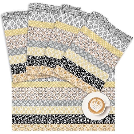 

Placemats Set of 6, Cotton Linen Heat Resistant Table Mats Non-Slip Washable Bohemian Yellow Grey Geometric Stripe Placemat for Holiday Banquet 6PCS