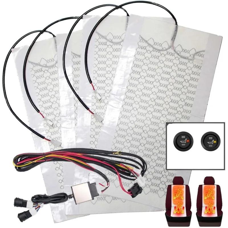 Xiaomi 12V Carbon Fiber Car Seat Heater Kit Fit 2 Seats Heating Pads Fast Heating High Low Temp Round Control Switch Winter Warmer