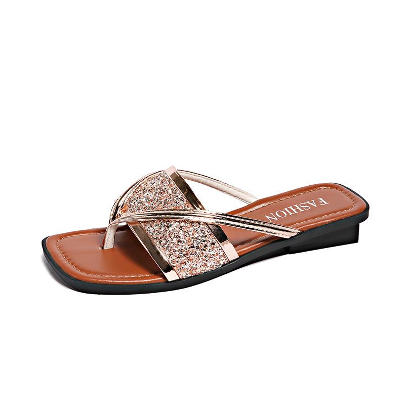 

Glittered Flat Slippers for Women in Spring 2025, Fairy Style Dress with One Line and Large Size Flat Sandals 43 шампанського