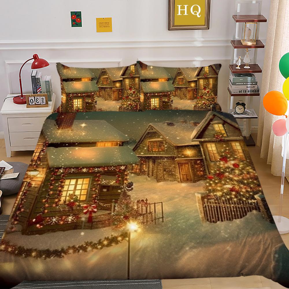 Christmas Digital Printing 3D Printing Polyester Pillowcase Quilt Cover Two or Three-piece Set Is Available