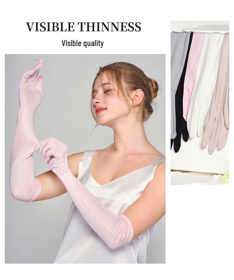 Yu Yue Mulberry Silk Sun Protection Arm Sleeves for Women - Long, Solid Color Driving Gloves