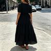 Women Plus Size Bohemian Maxi Dress Square Neck Puff Sleeve Loose Fit Casual Long Dress for Summer Beachwear