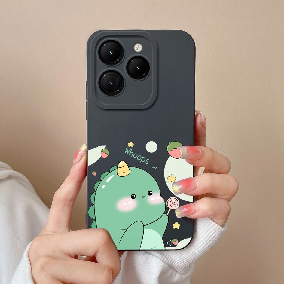 Phone Case For Itel RS4 Infinix GT 20 Pro Hot 40 Zero 30 Note 40 Pro+ 5G Back Cover Lovely Dinosaur Screen Protector Matte Liquid Soft Silicone Bumper