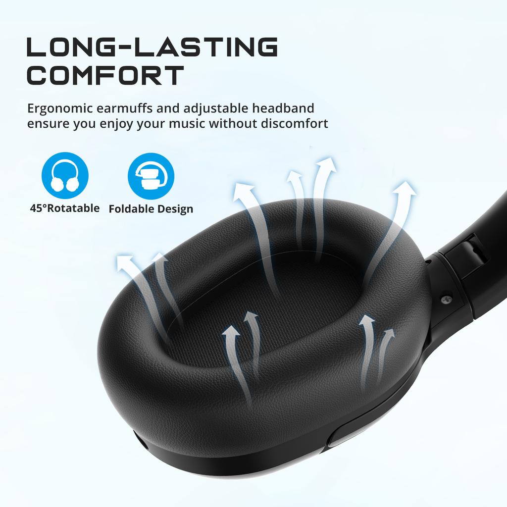 Over-Ear Wireless Headphones Hybrid ANC 65H Playtime Bass Boost IPX3 Waterproof LED Indicator Qualcomm QCC3084 Sports