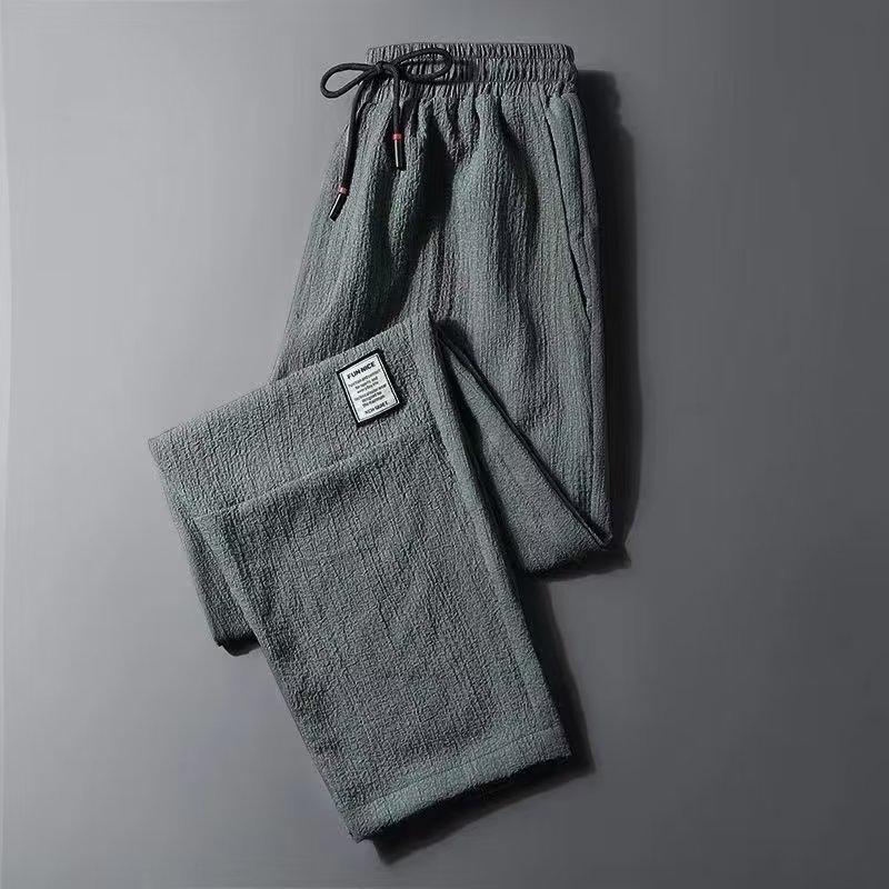 Casual pants men's spring, autumn and summer new ice silk thin straight loose large size sports nine-point pants