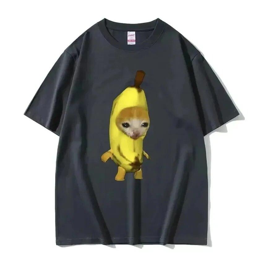 

Забавная милая футболка с банановым котом Happy Bananacat Meme, женская футболка унисекс, хлопковая уличная футболка с короткими рукавами, футболка, одежда 4XL