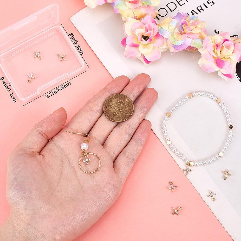 Beebeecraft 1 Box 10Pcs Tiny Cross Charms Real 18K Gold Plated Brass with Cubic Zirconia Smooth Irregular Crucifix Charms Accessories for Jewellery
