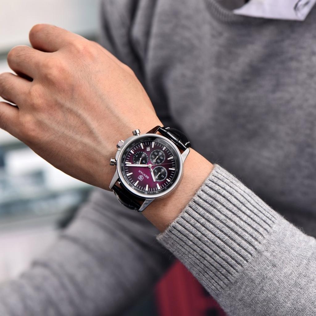 Benyar Luxury Watches For Men Date Chronograph Lrather Man Watch Waterproof Luminous Sport Military Men's Quartz Watch