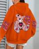 Women's Pink Love Kiss Letter Print Hoodie - Autumn Casual Loose Fit Fleece Pullover with Pocket.
