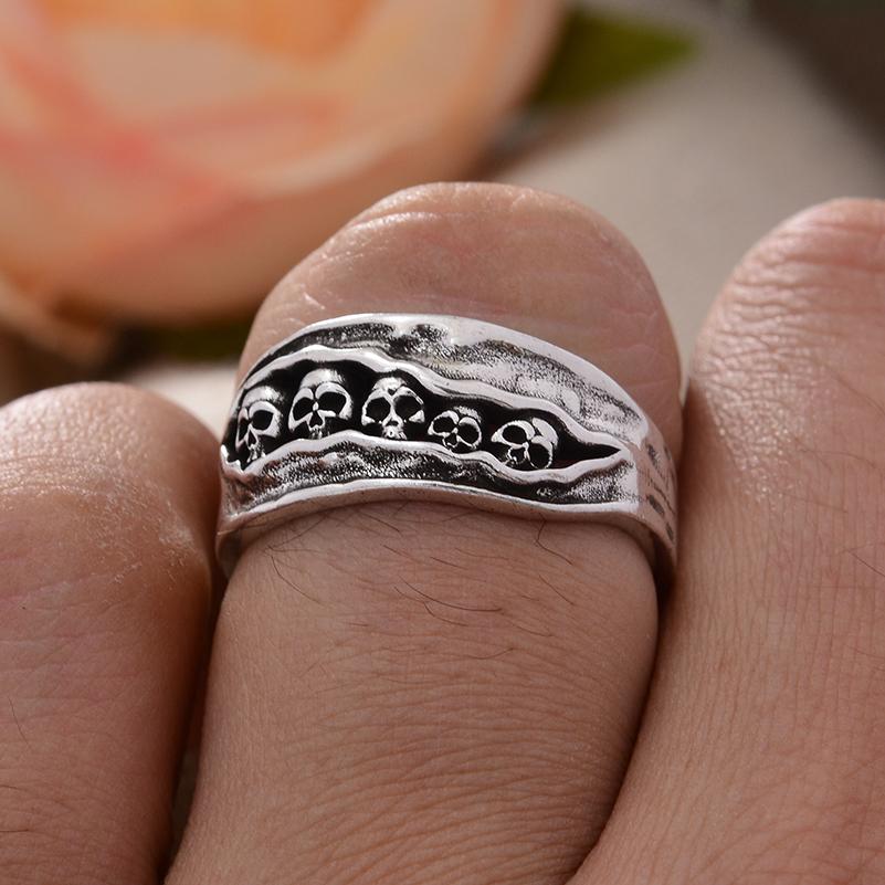 Original Horrible 5 Skull Design Thai Silver Men Finger Ring Halloween Gifts Cheap