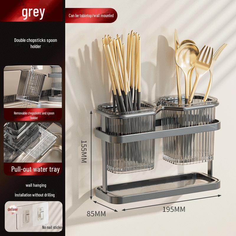 Organizator de Bucătărie din Oțel Inoxidabil Montat pe Perete: Suport pentru cuțit, lingură și bețișoare