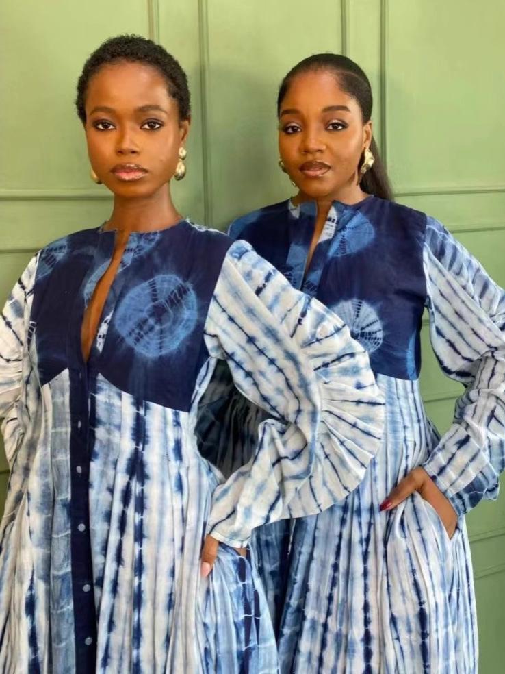 Women's Elegant Printed Long Sleeve Cardigan Dress 25013