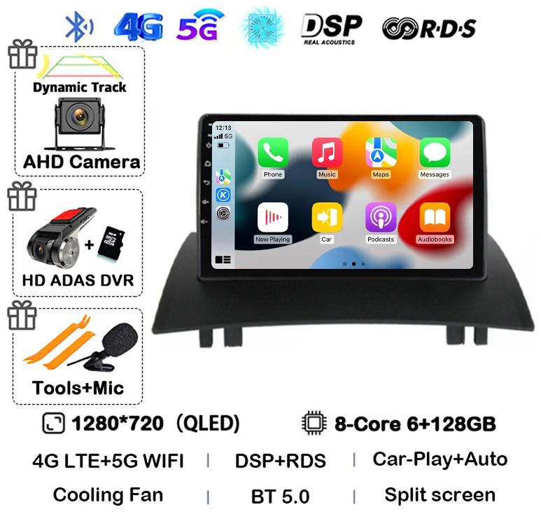 Android 14 Carplay Auto For Renault Megane 2 2002 2003 2004 2005 2006 2007 2008 2009 Multimedia Car Radio Player WIFI+4G Stereo