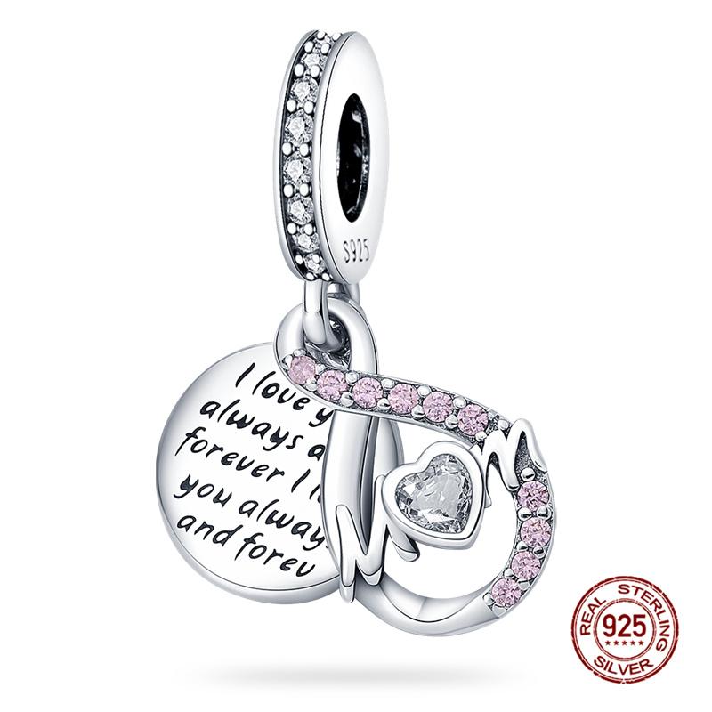 Copper Love Heart Mother & I Love You Pave Heart Charms Fits Original 3Mm Bracelets Necklace Women Diy Fine Jewelry Gift