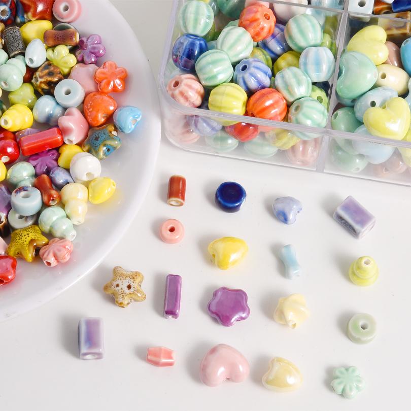 10/20/50pcs Colorful Ceramic Charm Loose Beads 3D Pumpkin Hearts Star Halo Dyeing Beading For DIY Necklace Bracelet Accessories