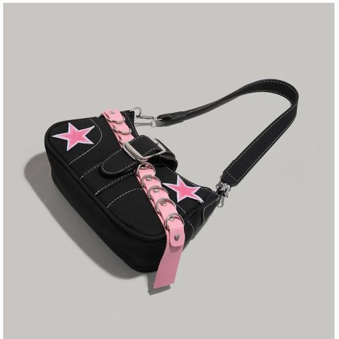 IELGY women's black shoulder baguette bag, sweet and cool babes premium underarm bag