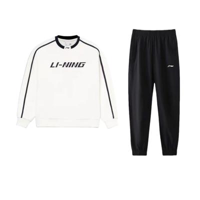 Li Ning American Retro Logo Print Loose Warm Pullover Casual Sports Suit Men Suit AYKT551-7+AWDU917-2