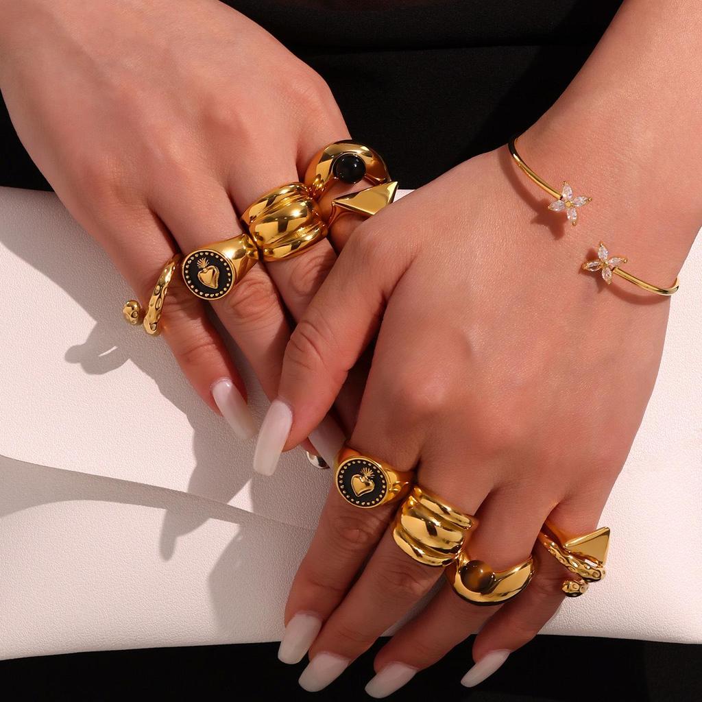 Qiong Yao 18K Gold Irregular Open Ring Set - Stylish Stainless Steel Finger Rings