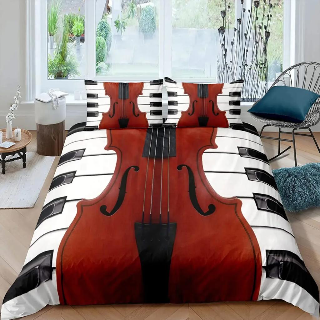 Piano Duvet Cover Set King Queen Full Size For Kids Boys Girls Music Lover Polyester Comforter Cover With Pillowcase Bedding Set