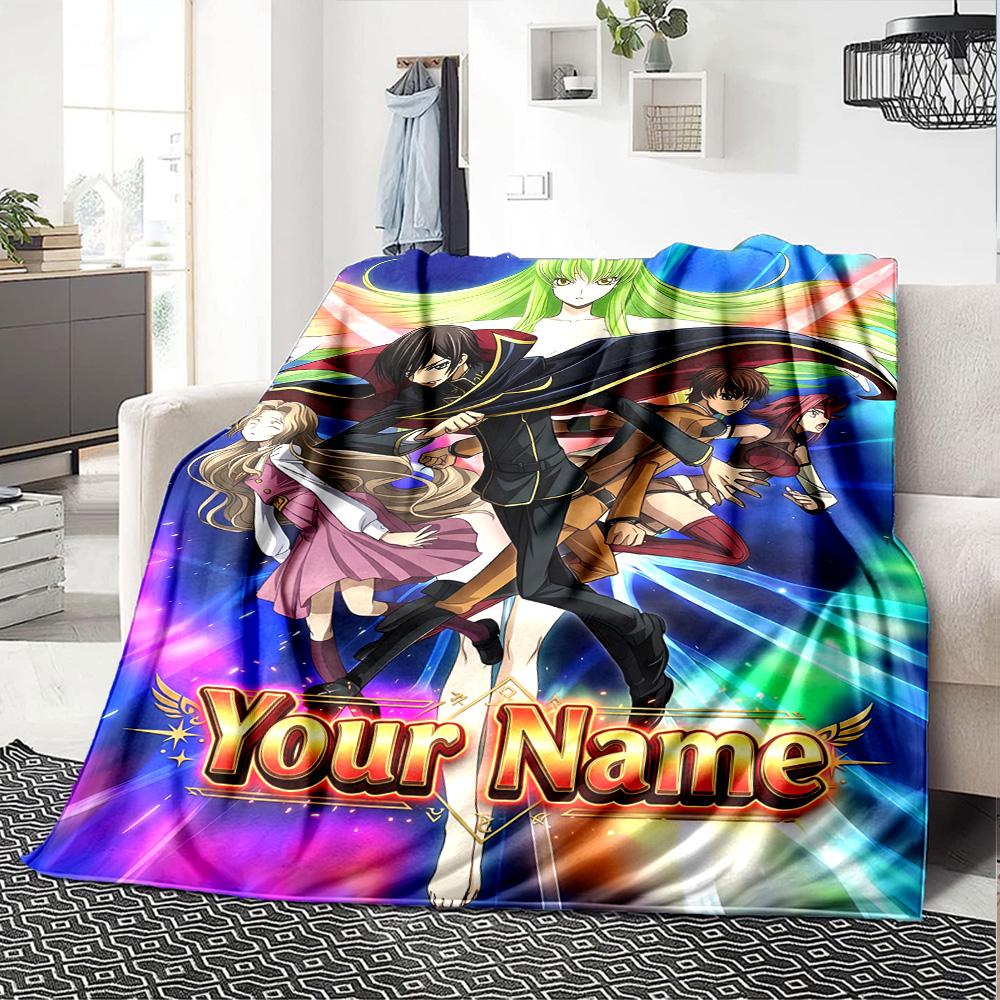1pc Code Geass Blanket with Custom Name, Gift, for Men and Women, Soft Blanket, Good for Sofa Bed Couch Travel, Lightweight Flannel Blanket