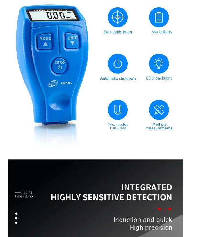 GM200A Digital Auto Film Thickness Gauge ABS LCD Display for Automotive Coating Paint Iron Varnish 0-1.8mm Width Meter 5mm Min. 1.80mm