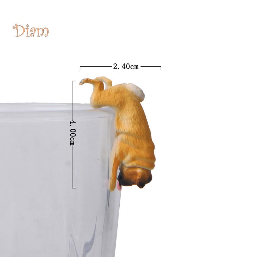 NO.KK Realistic Mini Pug Dog Figurine Hanging On Cup Rim DIY Fairy Garden Accessory